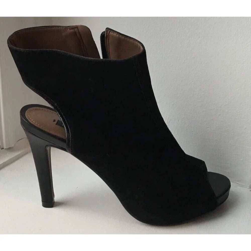 Arezzo Sandals High Heel Booties Black Suede Leather Sz 5 6 B Eu 36 Stilettos - Picture 3 of 7